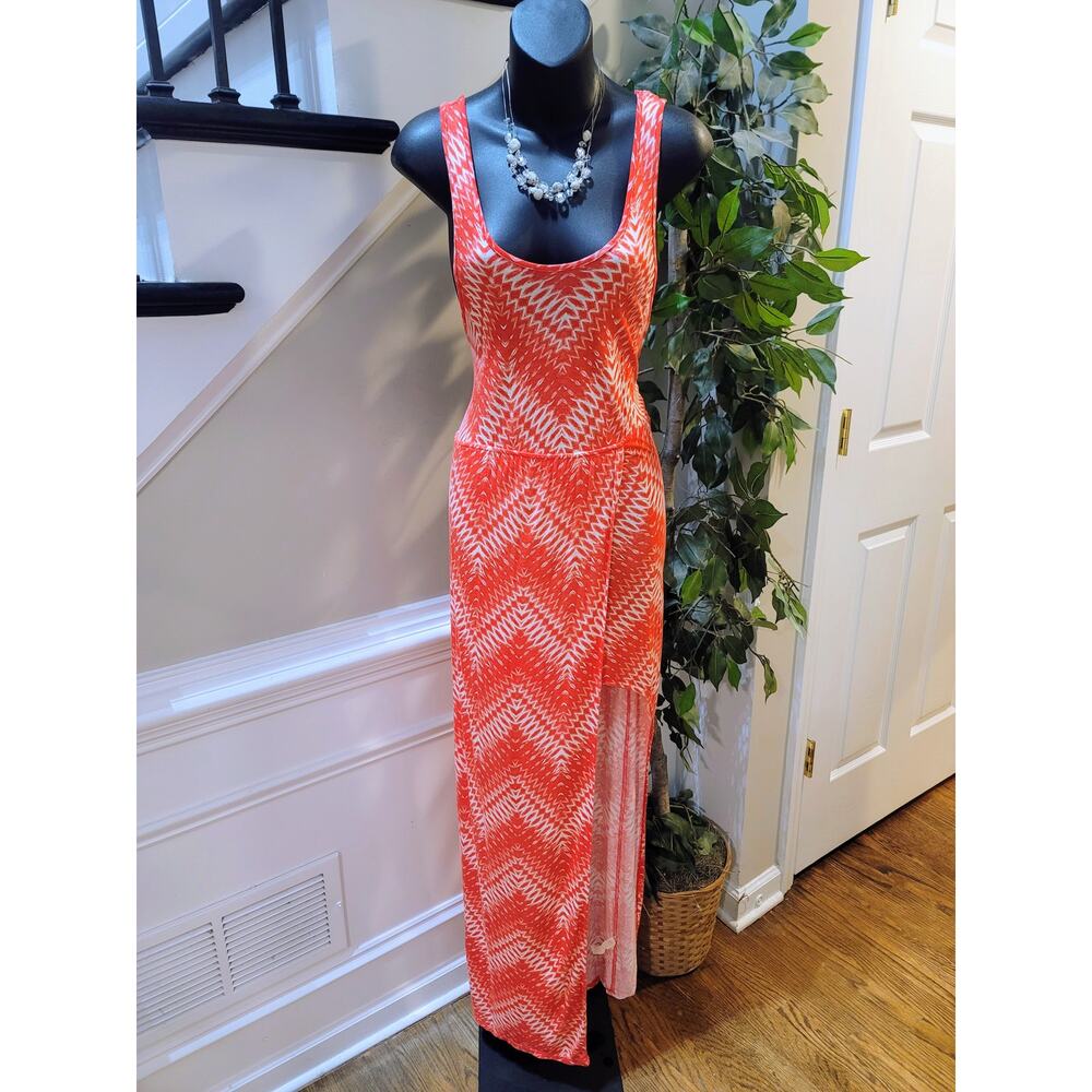 Sweet Claire Maxi Dress Women's Size Large Orange White Chevron Scoop Sleeveless